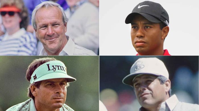 Arnold Palmer, Tiger Woods, Lee Trevino et Fred Couples, dans le sens des aiguilles d'une montre à partir du haut à gauche.