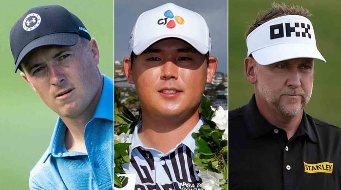 Jordan Spieth, Si Woo Kim et Ian Poulter sont photographiés de gauche à droite.